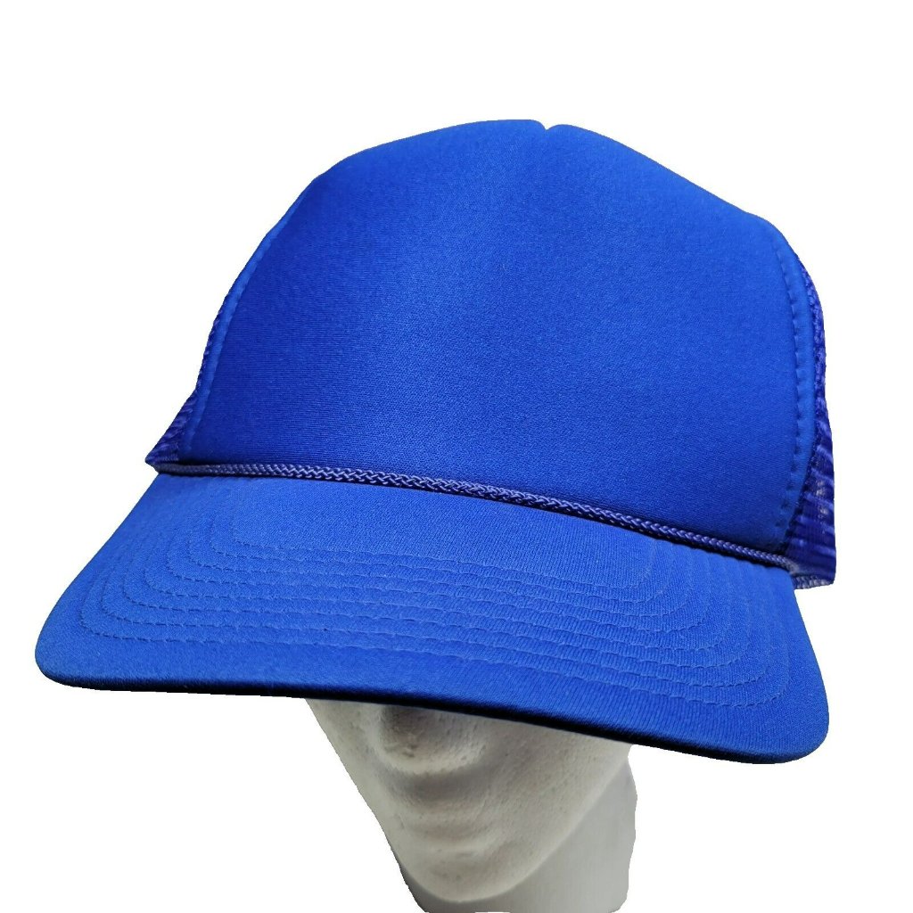 Vintage Nissin Foam Rope Mesh Trucker Hat Snapback Cap Plain Blue